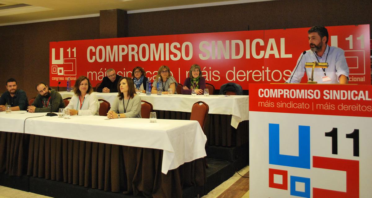 Intervencin de Ramn Sarmiento, acompaado da nova Comisin Executiva Nacional