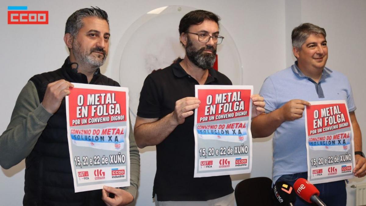 De esquerda a dereita, Celso Carnero de CCOO, Xulio Fernndez da CIG e Rubn Prez de UGT.