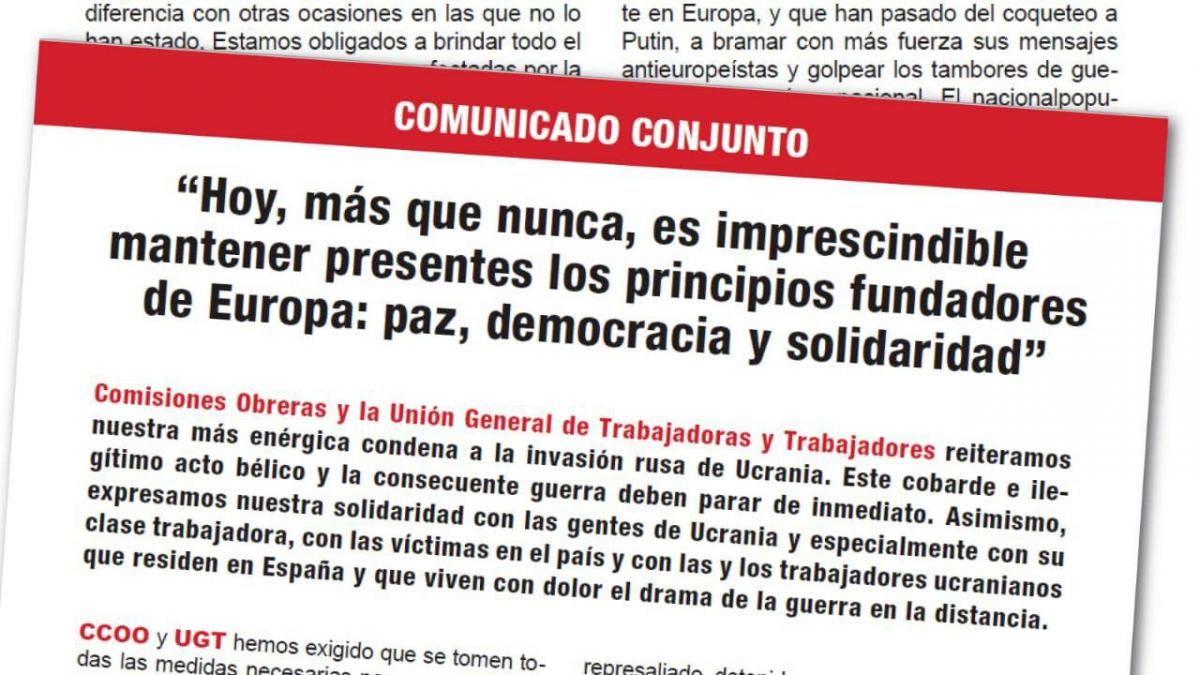 Comunicado conxunto das confederacins sindicais de CCOO e UGT
