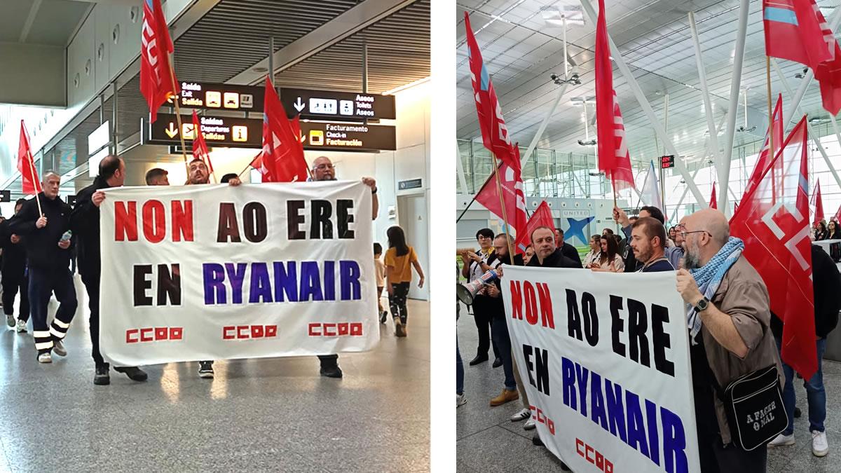 Concentración durante a xornada de folga do persoal de terra de Ryanair (Santiago, 20/10/2025)