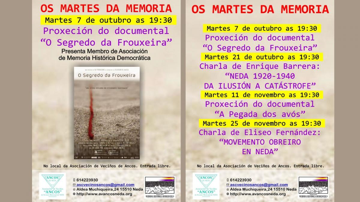 Programación do ciclo 'Os martes da memoria', en Neda