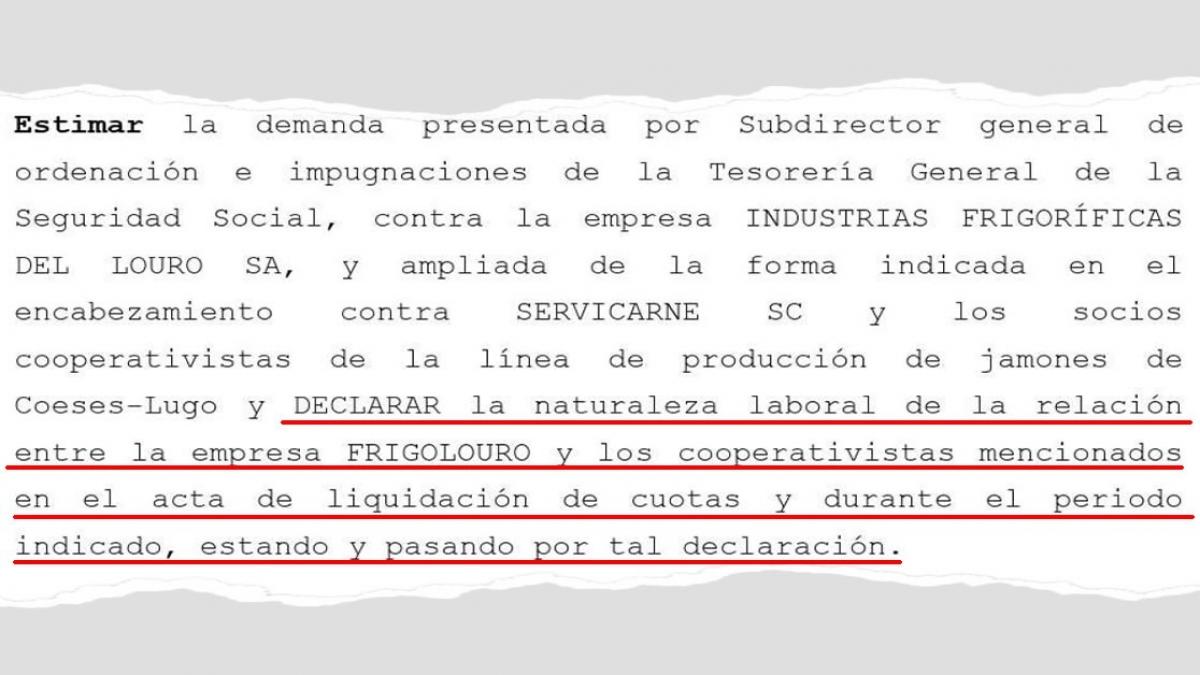 Extracto da sentenza que d a razn aos servizos xurdicos de CCOO e  Seguridade Social