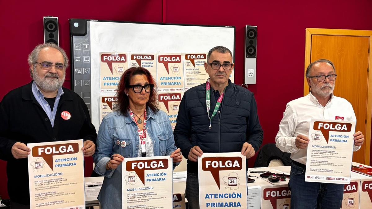 Conferencia de prensa para anunciar a folga e mobilización na atención primaria. Por CCOO participou a secretaria xeral da Federación de Sanidade, Luz Fernández Tuñas